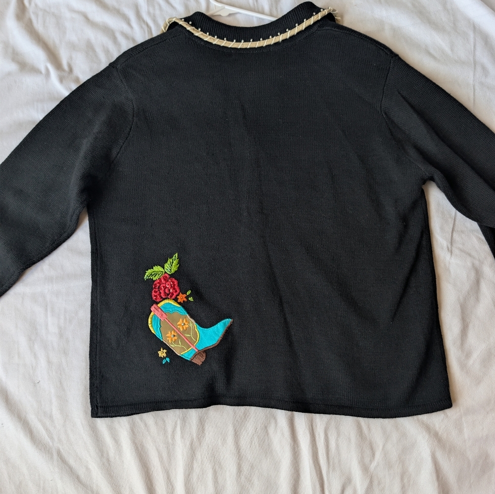 Western Cowboy Boots Sweater Size M Arriviste Vintage Teacher Novelty Whimsy - Picture 8 of 15
